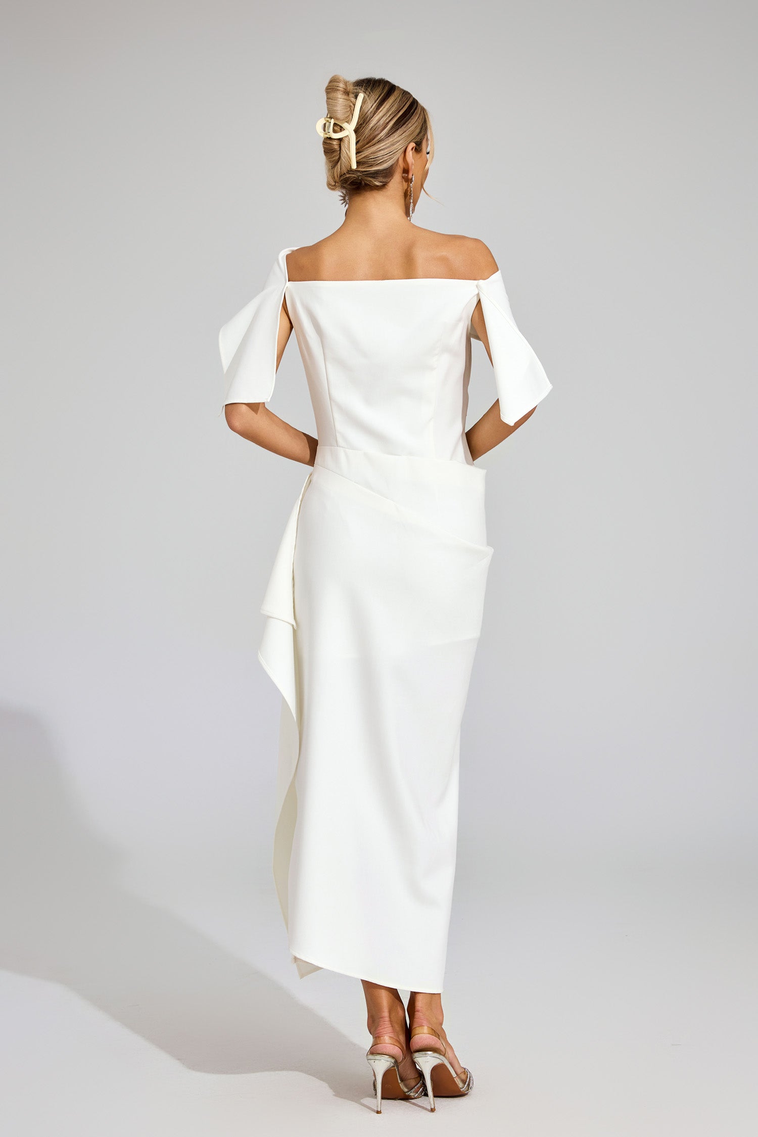 Felara Ruffle Off Shoulder Maxi Dress In White