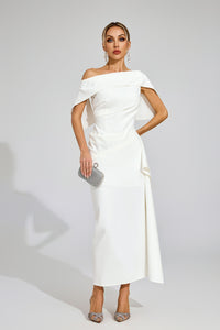Felara Ruffle Off Shoulder Maxi Dress In White
