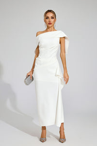 Felara Ruffle Off Shoulder Maxi Dress In White