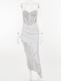 Sherise Lace Asymmetric Ruffle Midi Dress