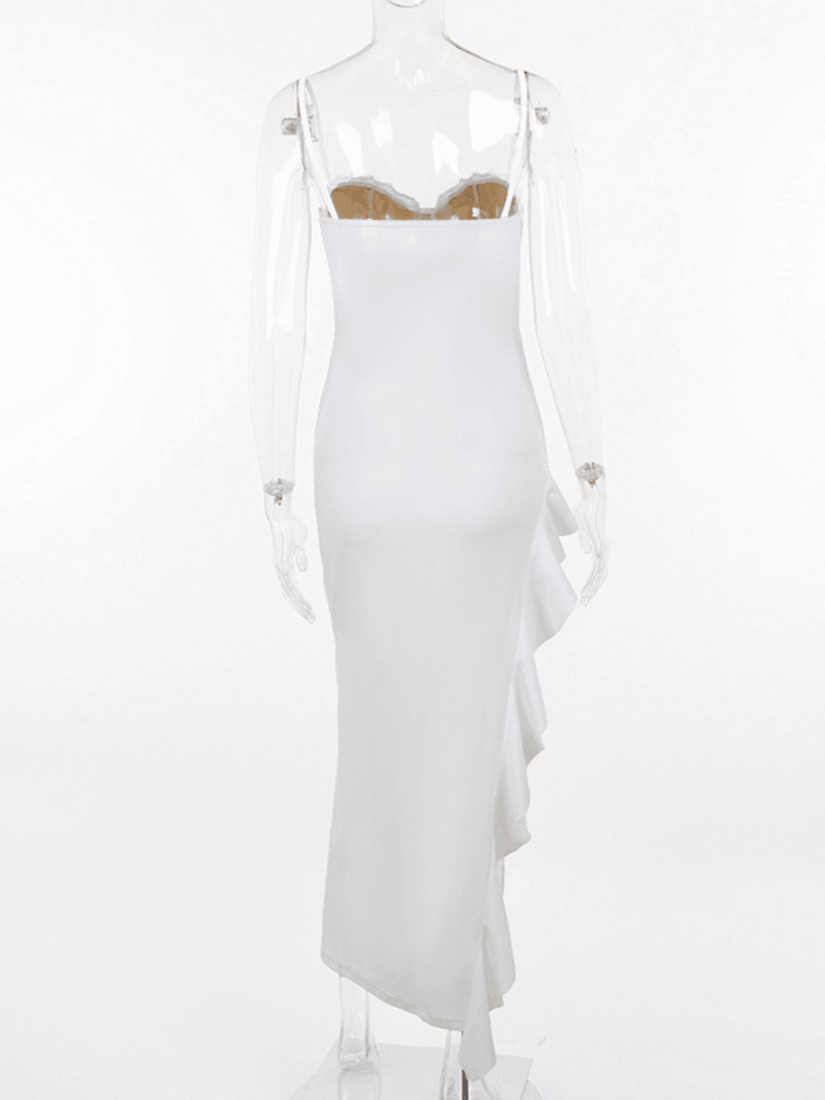 Sherise Lace Asymmetric Ruffle Midi Dress