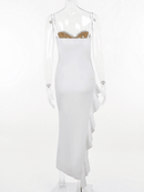 Sherise Lace Asymmetric Ruffle Midi Dress