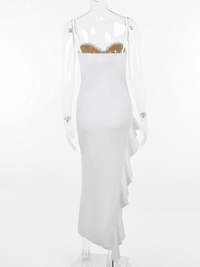 Sherise Lace Asymmetric Ruffle Midi Dress