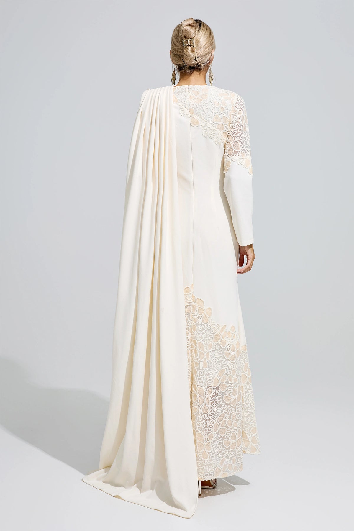 Fervun Apricot Lace Maxi Dress