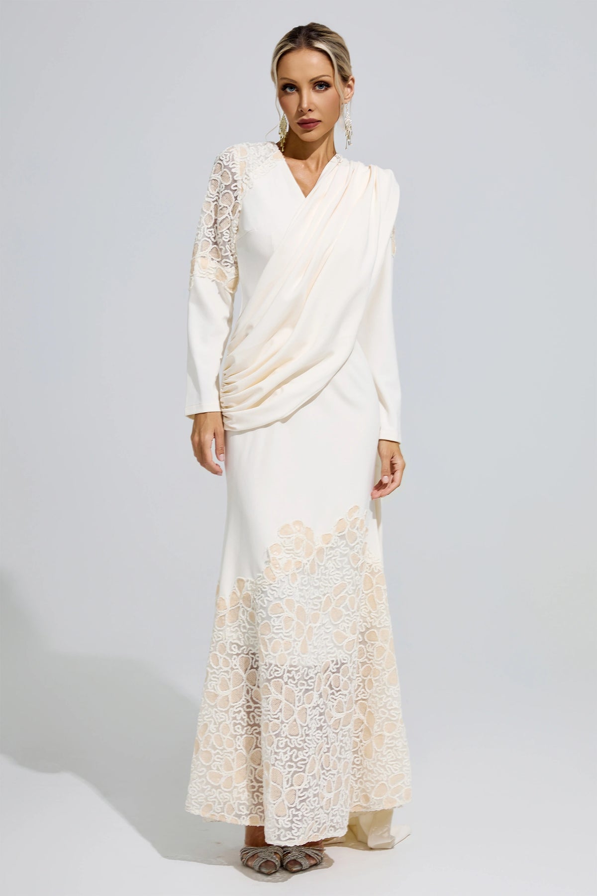 Fervun Apricot Lace Maxi Dress
