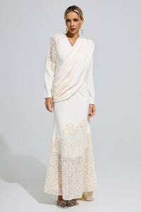 Fervun Apricot Lace Maxi Dress