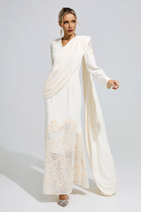Fervun Apricot Lace Maxi Dress