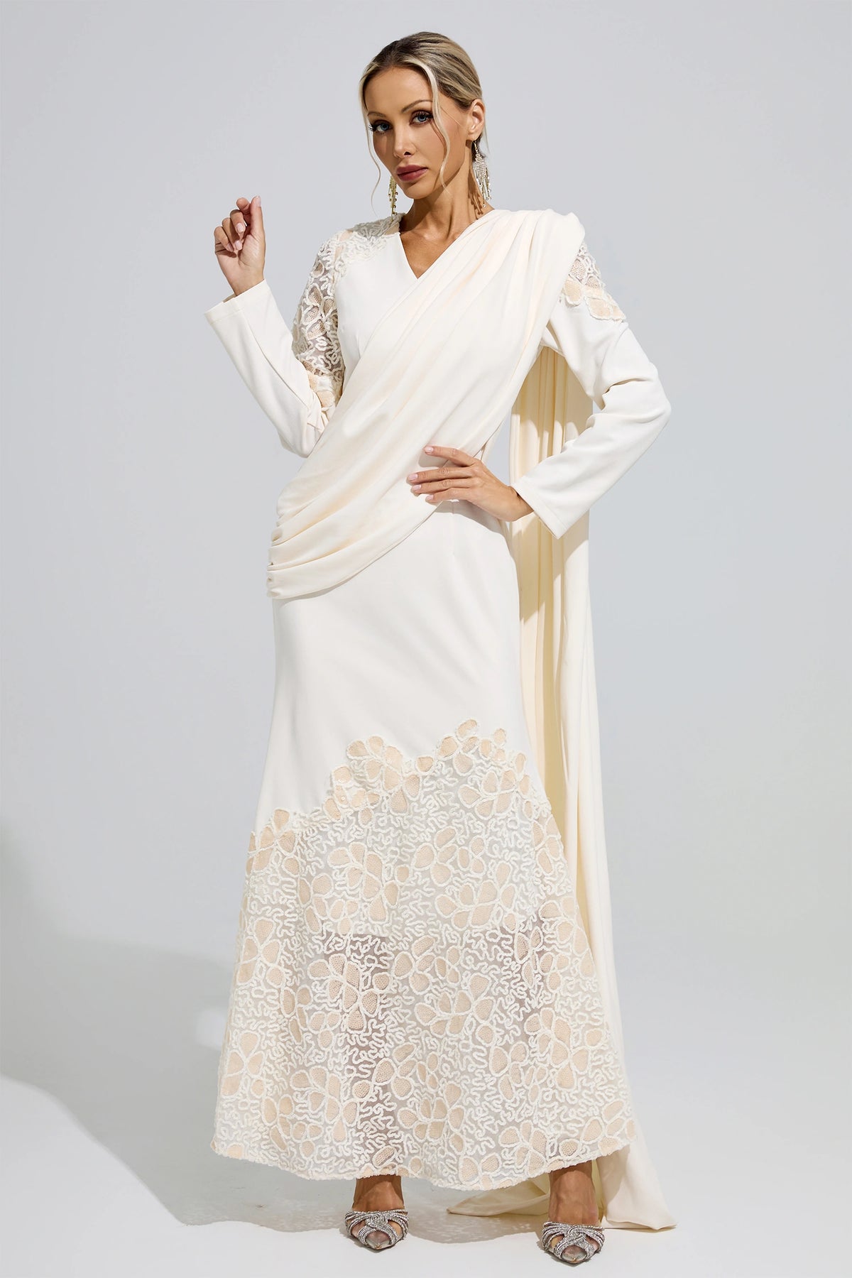 Fervun Apricot Lace Maxi Dress