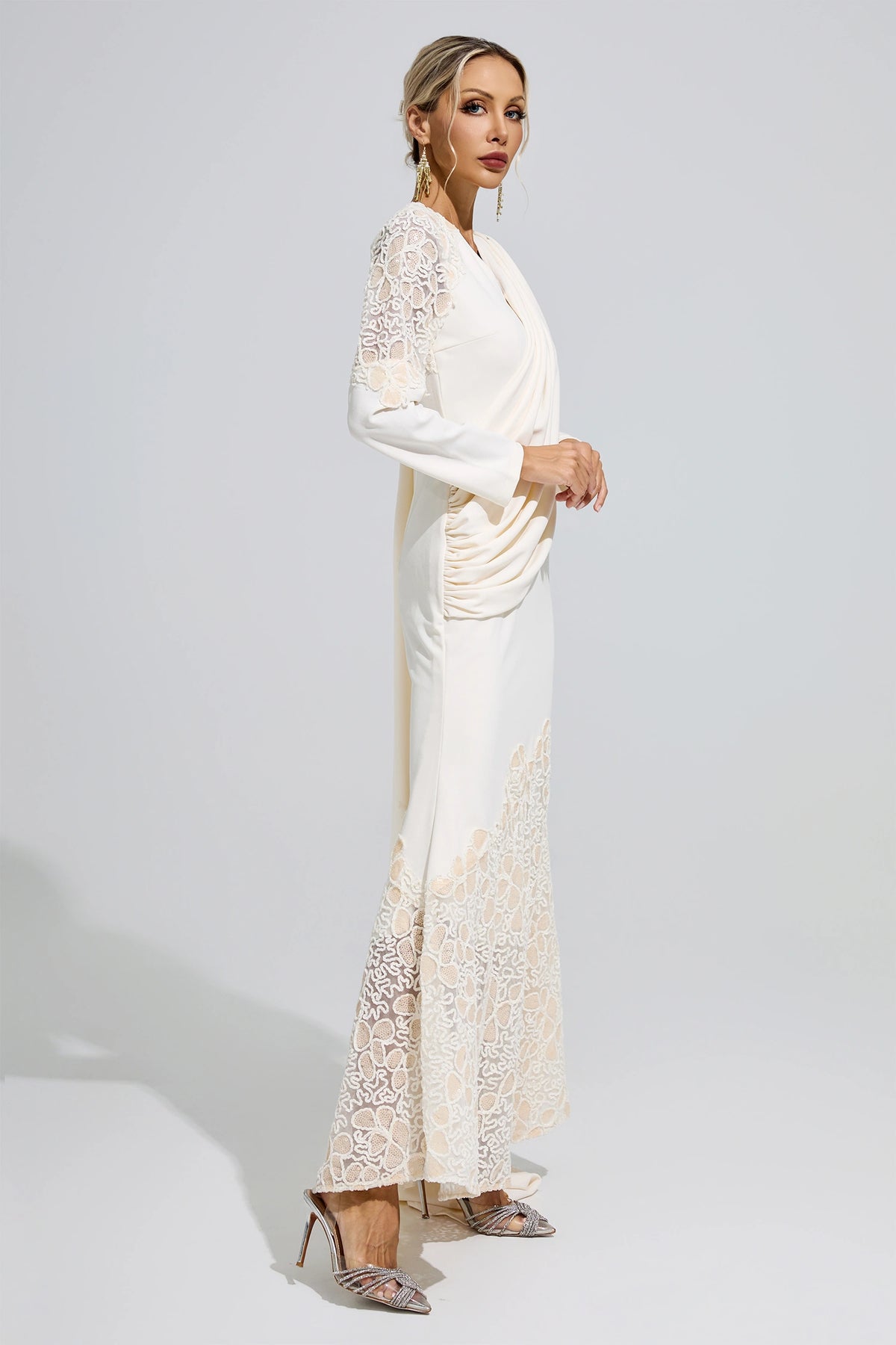 Fervun Apricot Lace Maxi Dress