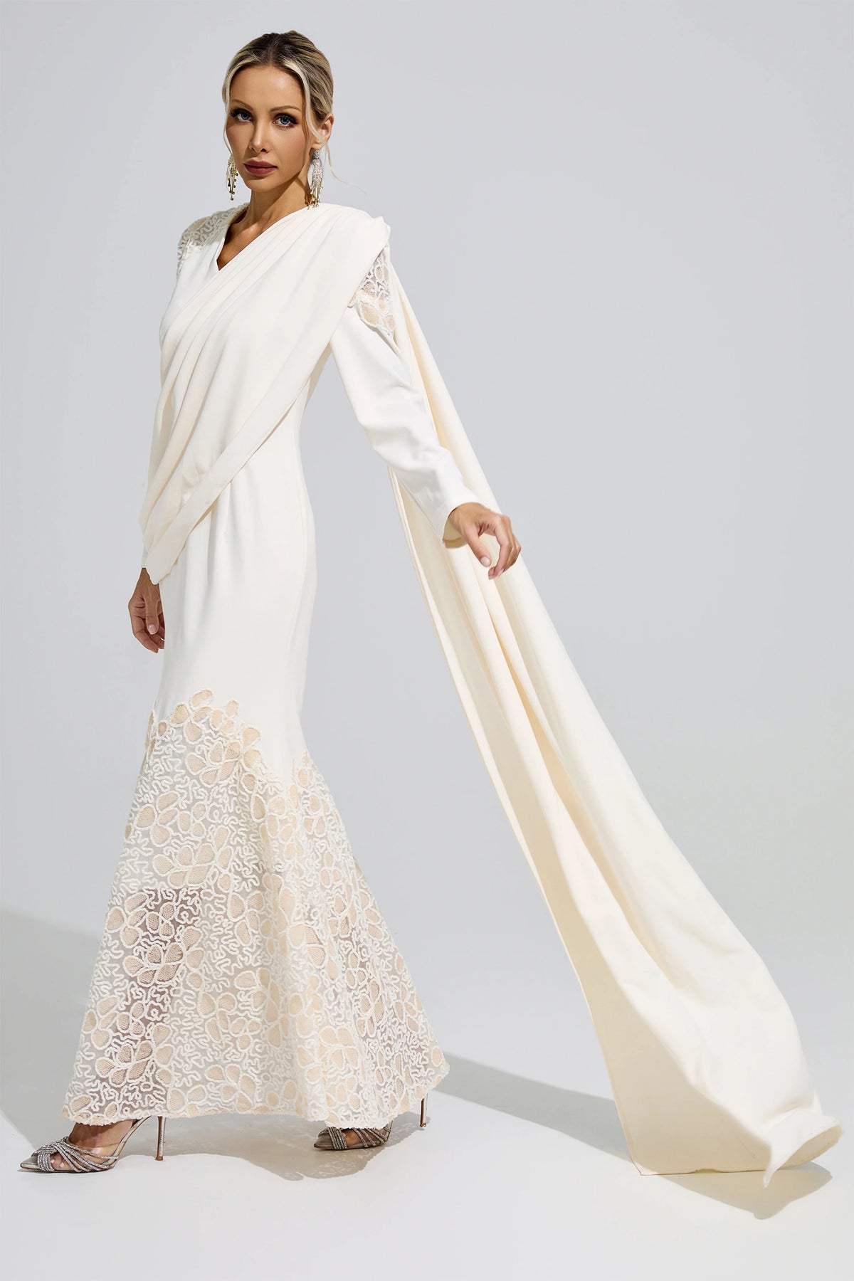 Fervun Apricot Lace Maxi Dress