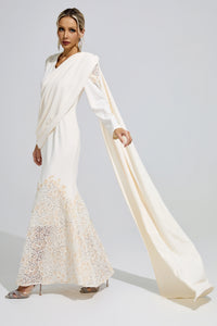 Fervun Apricot Lace Maxi Dress