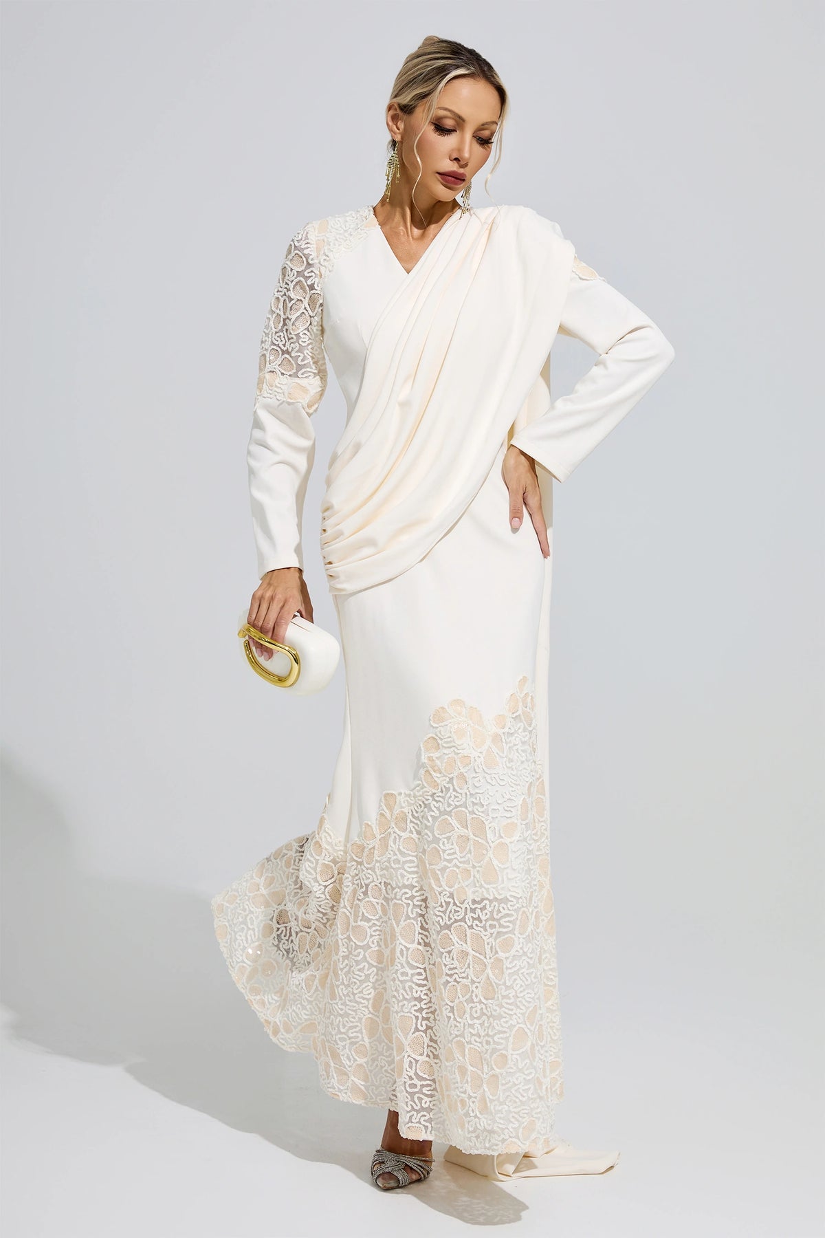 Fervun Apricot Lace Maxi Dress