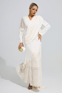Fervun Apricot Lace Maxi Dress