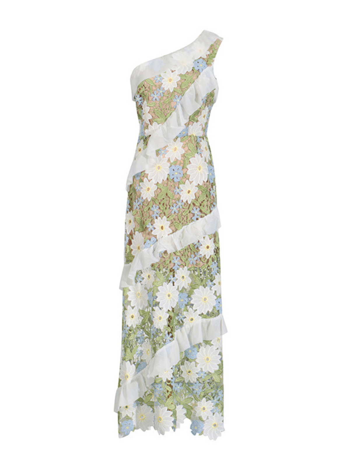 Catherine One Shoulder Flower Embroidered Maxi Dress