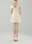 Diandra Cream White Plunge Neck Ruched Mini Dress