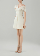 Diandra Cream White Plunge Neck Ruched Mini Dress