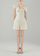 Diandra Cream White Plunge Neck Ruched Mini Dress