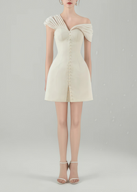 Diandra Cream White Plunge Neck Ruched Mini Dress