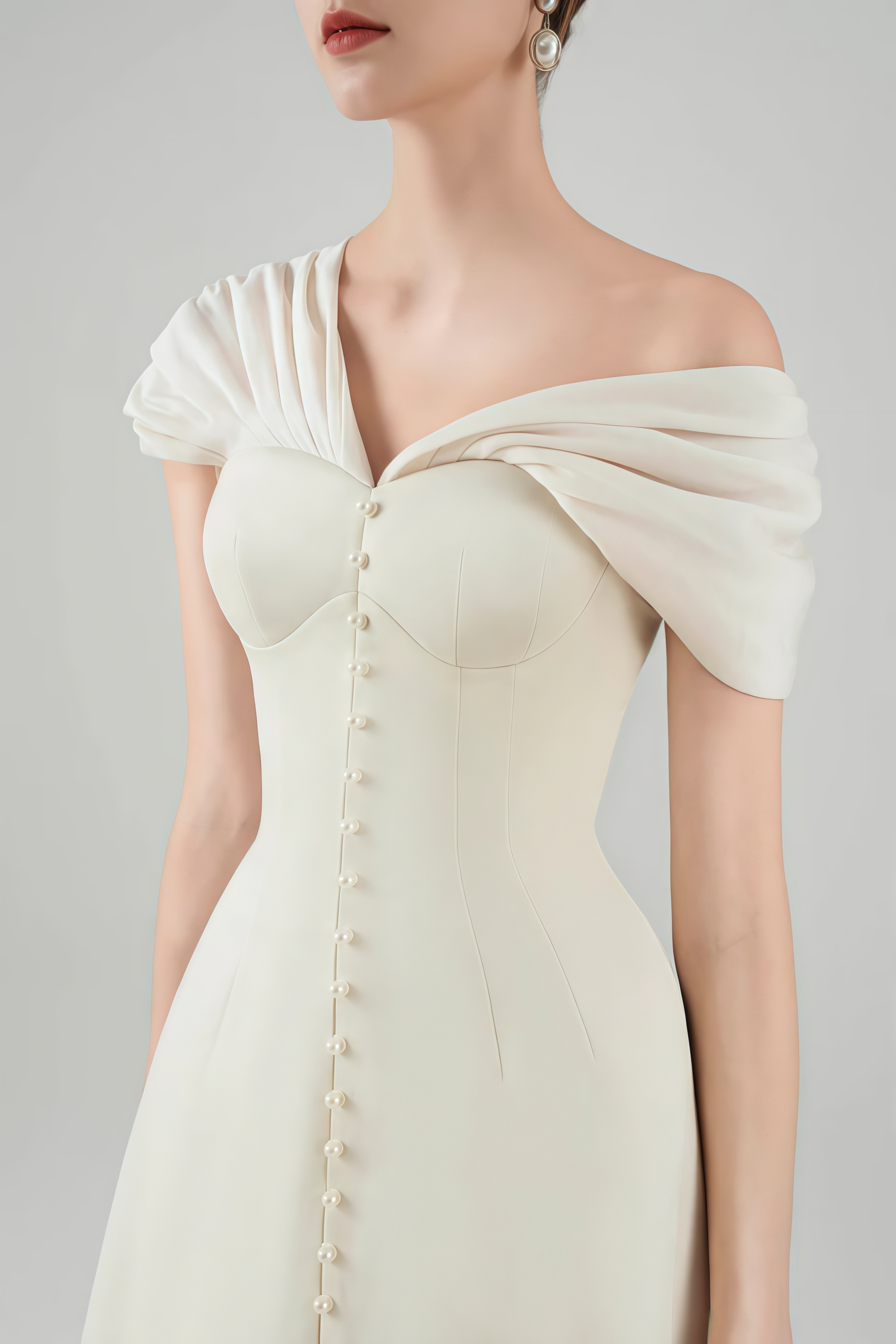 Diandra Cream White Plunge Neck Ruched Mini Dress