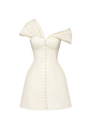 Diandra Cream White Plunge Neck Ruched Mini Dress