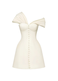 Diandra Cream White Plunge Neck Ruched Mini Dress