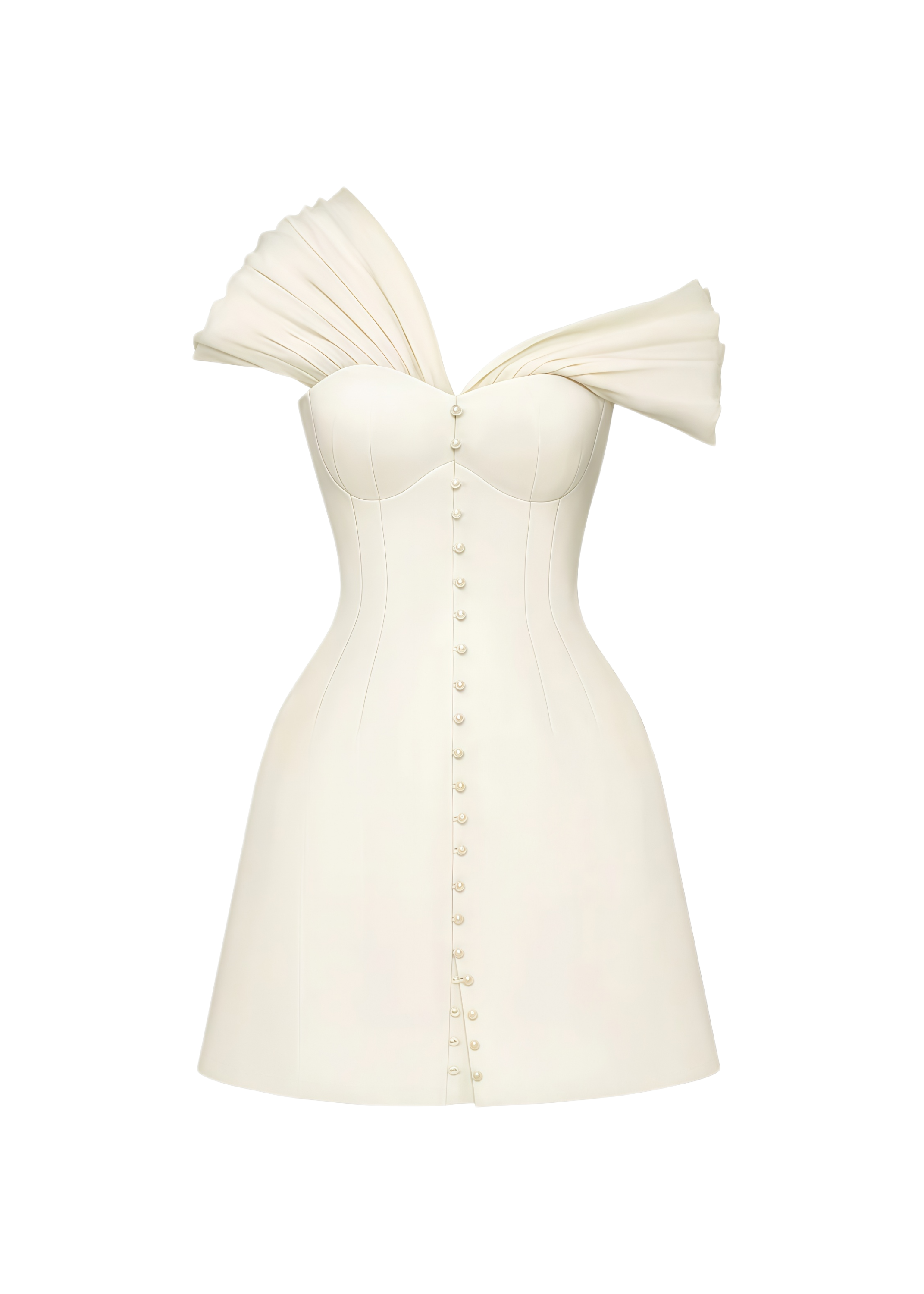 Diandra Cream White Plunge Neck Ruched Mini Dress