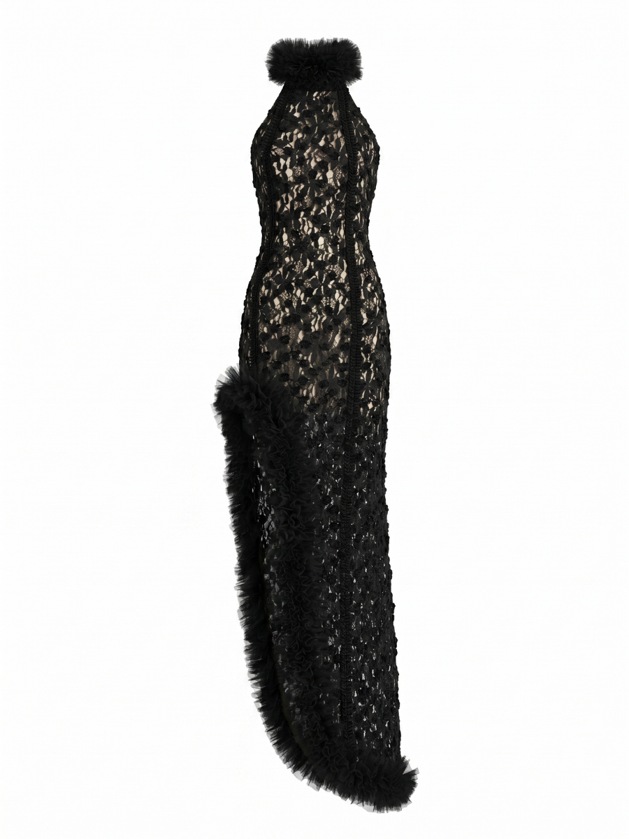 Fedella Asymmetric Cutout Lace Maxi Dress