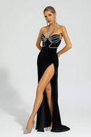 Cailynn Diamond Halter Dress In Black