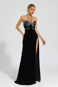 Cailynn Diamond Halter Dress In Black
