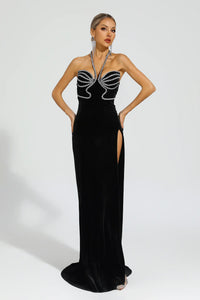 Cailynn Diamond Halter Dress In Black
