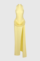Gwydion Draped Sleeveless Split Maxi Dress In Yellow