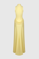 Gwydion Draped Sleeveless Split Maxi Dress In Yellow