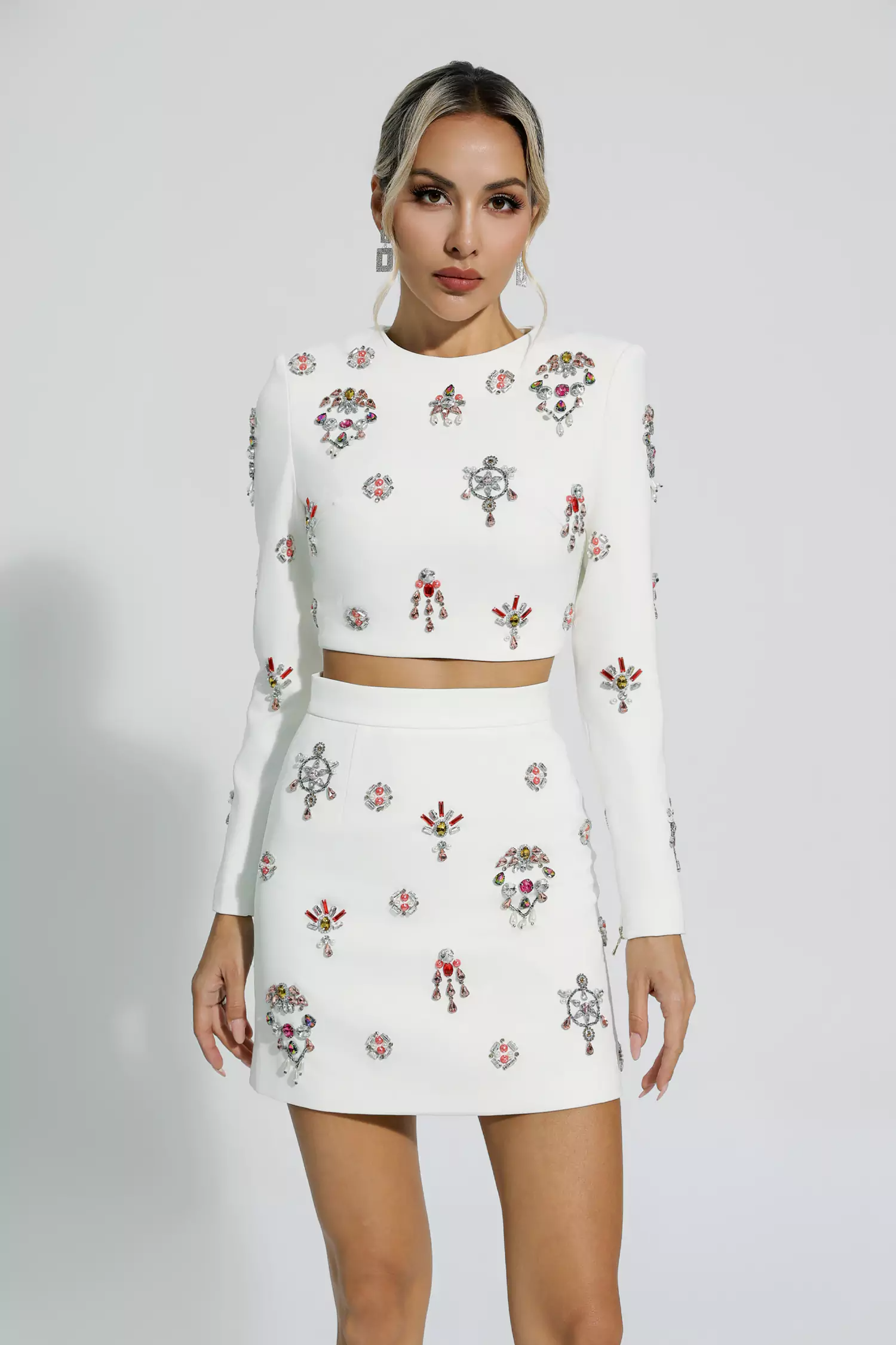 Sobia Crystal Embellished Set In White