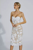 Lotus White Lace Flower Off-shoulder Dress