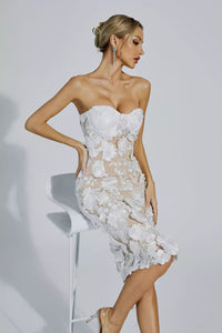 Lotus White Lace Flower Off-shoulder Dress