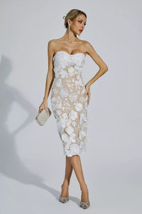 Lotus White Lace Flower Off-shoulder Dress