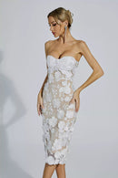 Lotus White Lace Flower Off-shoulder Dress
