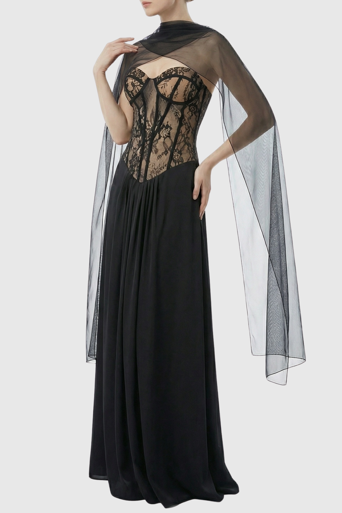 Luvric Strapless Lace Scarf  Maxi Dress