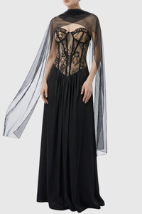 Luvric Strapless Lace Scarf  Maxi Dress