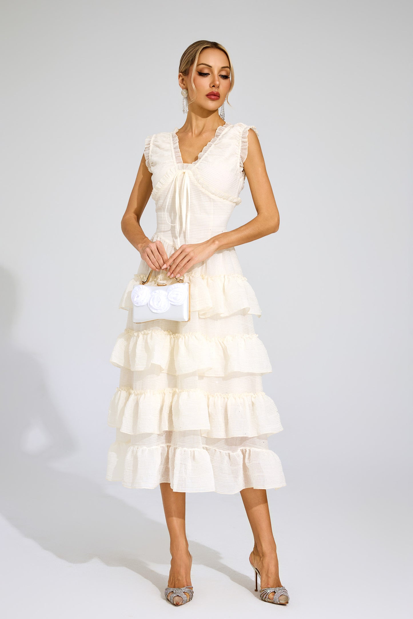 Dazmir Sleeveless Ruffled Dress In Beige