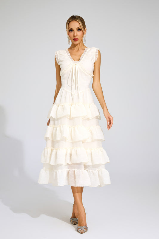 Dazmir Sleeveless Ruffled Dress In Beige