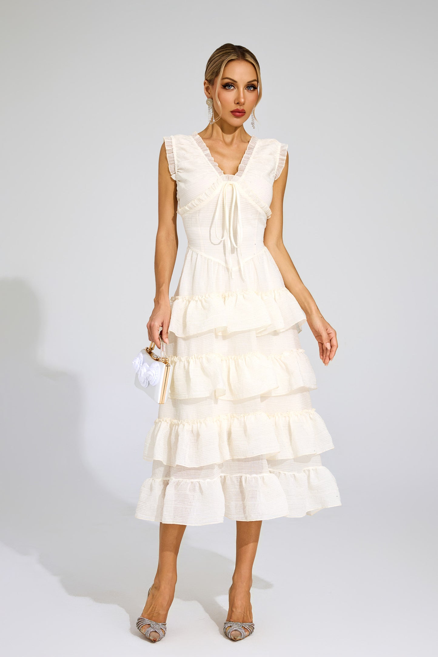Dazmir Sleeveless Ruffled Dress In Beige