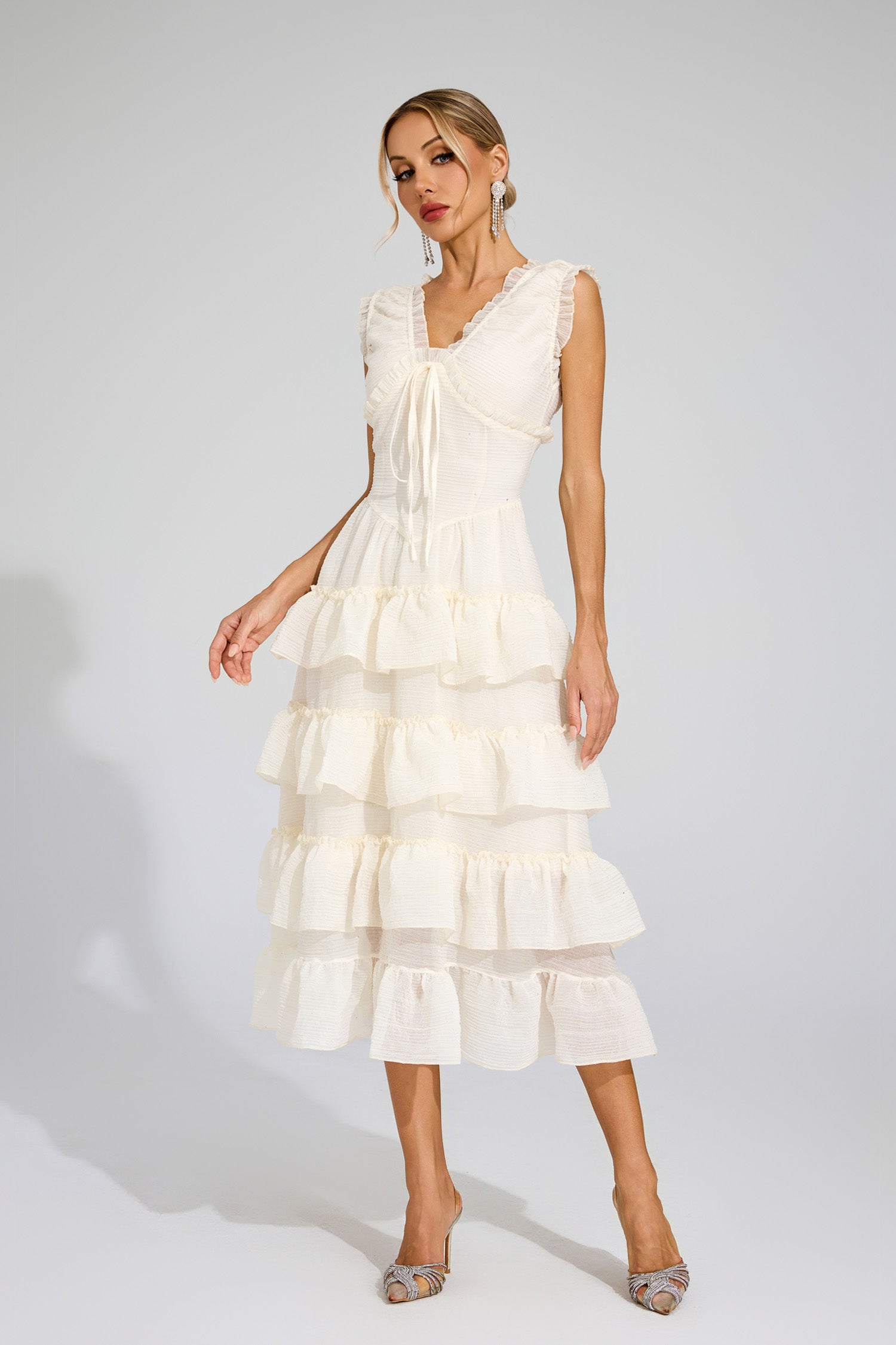 Dazmir Sleeveless Ruffled Dress In Beige