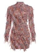 Bashar Long Sleeve Fringe Mini Dress