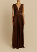 Lorysa Chiffon Maxi Dress In Brown