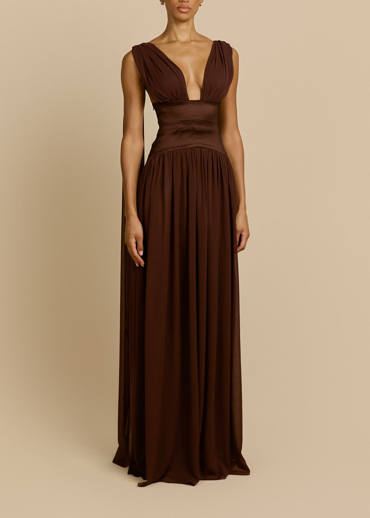 Lorysa Chiffon Maxi Dress In Brown