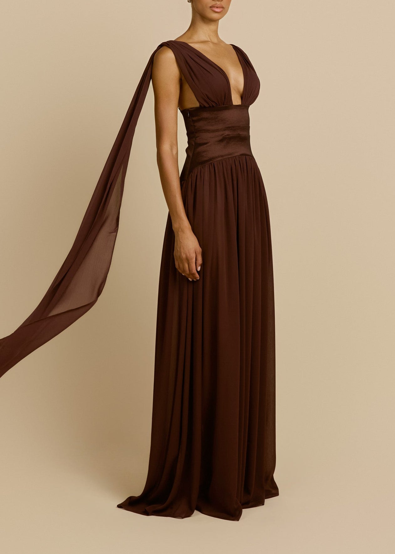 Lorysa Chiffon Maxi Dress In Brown