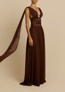 Lorysa Chiffon Maxi Dress In Brown