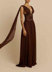 Lorysa Chiffon Maxi Dress In Brown