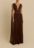 Lorysa Chiffon Maxi Dress In Brown